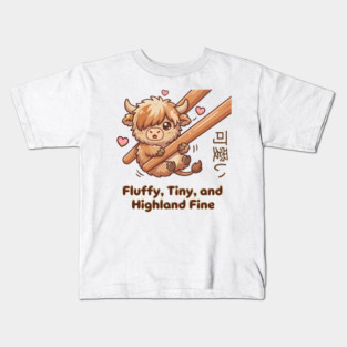 Kawaii Fluffy Tiny Highland Cow Cute Chopstick Meme Kids T-Shirt