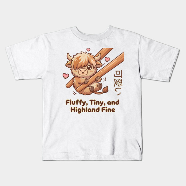 Kawaii Fluffy Tiny Highland Cow Cute Chopstick Meme Kids T-Shirt by creative