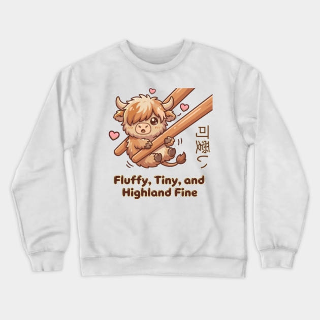 Kawaii Fluffy Tiny Highland Cow Cute Chopstick Meme Crewneck Sweatshirt by creative