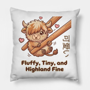 Kawaii Fluffy Tiny Highland Cow Cute Chopstick Meme Pillow