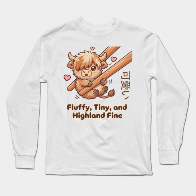 Kawaii Fluffy Tiny Highland Cow Cute Chopstick Meme Long Sleeve T-Shirt by creative