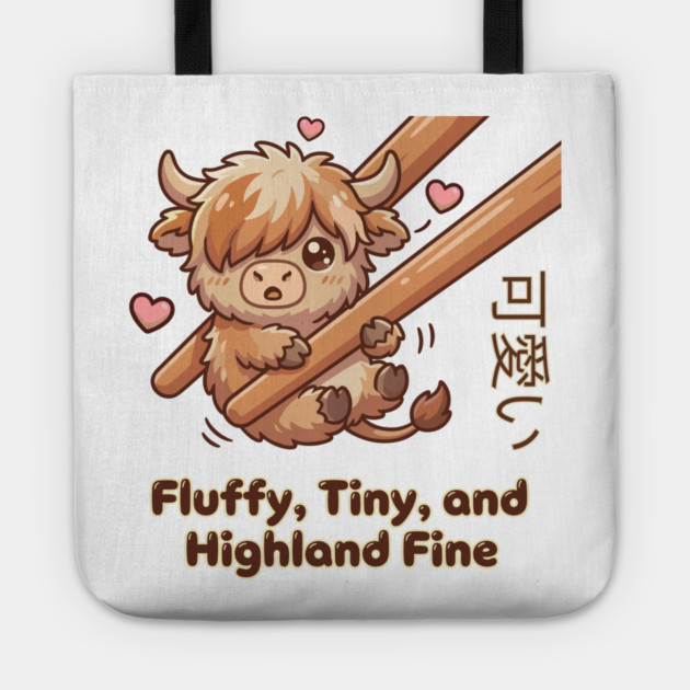 Kawaii Fluffy Tiny Highland Cow Cute Chopstick Meme Tote by creative