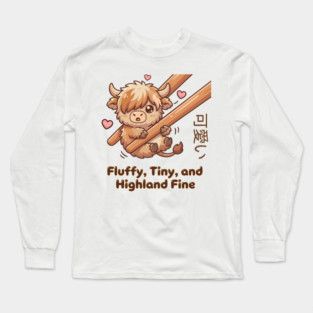 Kawaii Fluffy Tiny Highland Cow Cute Chopstick Meme Long Sleeve T-Shirt