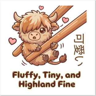 Kawaii Fluffy Tiny Highland Cow Cute Chopstick Meme Posters and Art