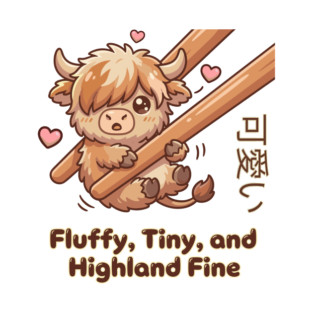 Kawaii Fluffy Tiny Highland Cow Cute Chopstick Meme T-Shirt