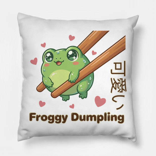 Cute Frog Chopstick Kawaii Froggy Dumpling Cute Frog Meme Pillow by creative