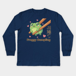 Cute Frog Chopstick Kawaii Froggy Dumpling Cute Frog Meme Kids Long Sleeve T-Shirt