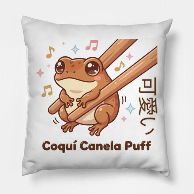 Cute Coquí Chopstick Kawaii Canela Puff Coquí Frog Meme Pillow by creative