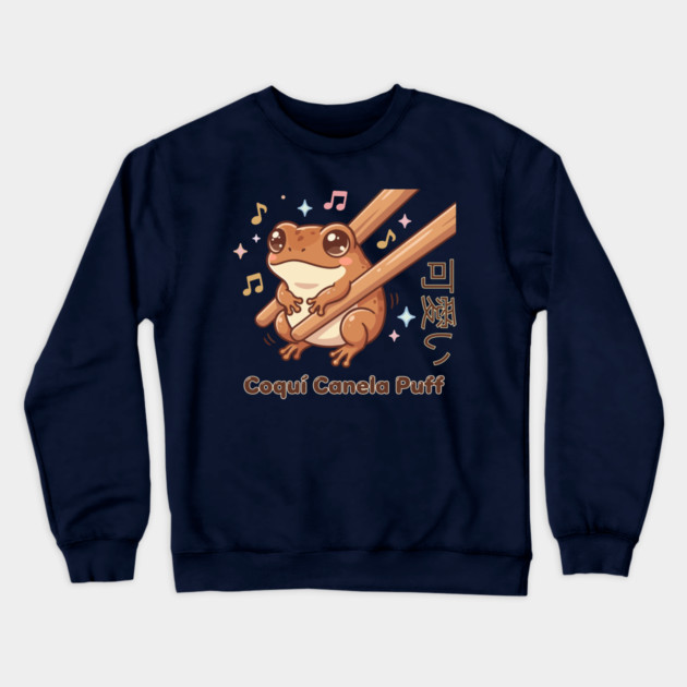 Cute Coquí Chopstick Kawaii Canela Puff Coquí Frog Meme Crewneck Sweatshirt by creative