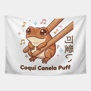 Cute Coquí Chopstick Kawaii Canela Puff Coquí Frog Meme Tapestry