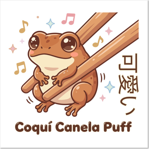 Cute Coquí Chopstick Kawaii Canela Puff Coquí Frog Meme Wall Art by creative