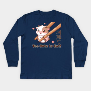 Cute Calf Chopstick Kawaii  Too Cute to Eat Cow Meme Kids Long Sleeve T-Shirt
