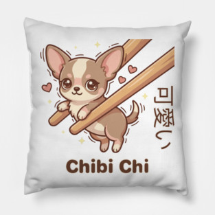 Cute Chihuahua Chopstick Kawaii Chibi Chi Chihuahua Meme Pillow