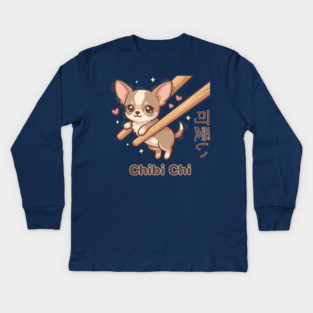 Cute Chihuahua Chopstick Kawaii Chibi Chi Chihuahua Meme Kids Long Sleeve T-Shirt