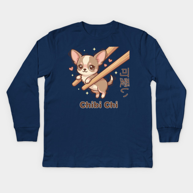 Cute Chihuahua Chopstick Kawaii Chibi Chi Chihuahua Meme Kids Long Sleeve T-Shirt by creative