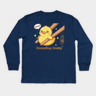 Cute Kawaii Duck Chopstick Dumpling Ducky Meme Kids Long Sleeve T-Shirt