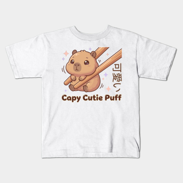 Cute Capybara Chopstick Kawaii Cutie Puff  Meme Kids T-Shirt by creative