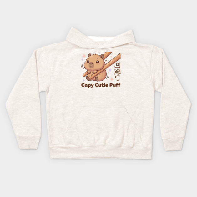 Cute Capybara Chopstick Kawaii Cutie Puff  Meme Kids Hoodie by creative