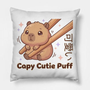 Cute Capybara Chopstick Kawaii Cutie Puff  Meme Pillow
