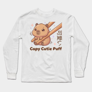 Cute Capybara Chopstick Kawaii Cutie Puff  Meme Long Sleeve T-Shirt
