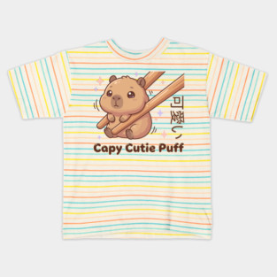 Cute Capybara Chopstick Kawaii Cutie Puff  Meme Kids T-Shirt
