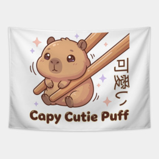 Cute Capybara Chopstick Kawaii Cutie Puff  Meme Tapestry