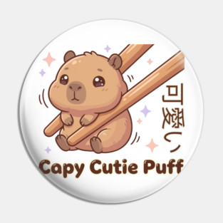 Cute Capybara Chopstick Kawaii Cutie Puff  Meme Pin