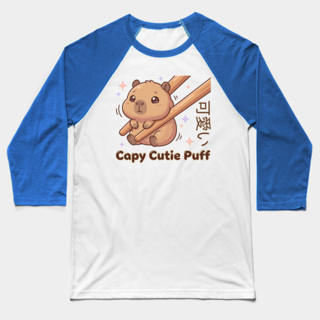 Cute Capybara Chopstick Kawaii Cutie Puff  Meme Baseball T-Shirt by creative