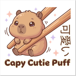 Cute Capybara Chopstick Kawaii Cutie Puff  Meme Posters and Art
