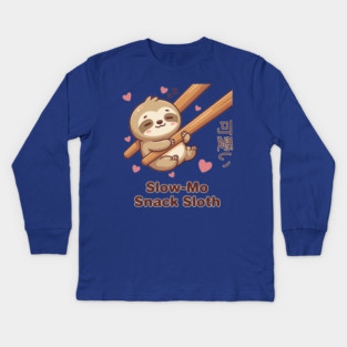 Cute Kawaii Sloth Chopstick Dumpling Cute Meme Kids Long Sleeve T-Shirt