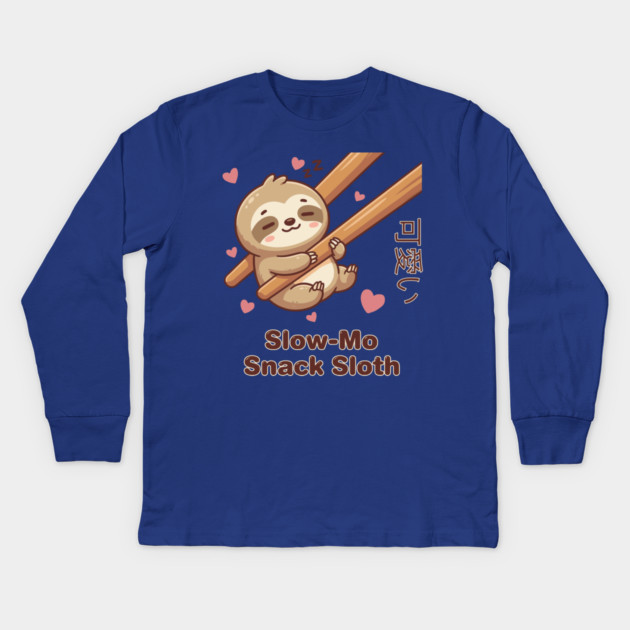 Cute Kawaii Sloth Chopstick Dumpling Cute Meme Kids Long Sleeve T-Shirt by creative