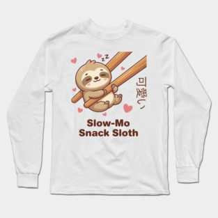 Cute Kawaii Sloth Chopstick Dumpling Cute Meme Long Sleeve T-Shirt
