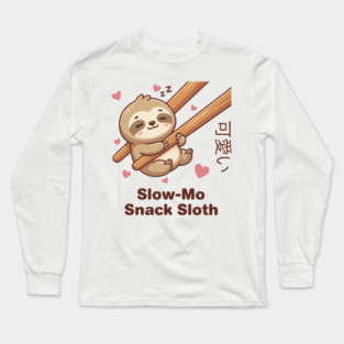 Cute Kawaii Sloth Chopstick Dumpling Cute Meme Long Sleeve T-Shirt