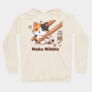 Cute Kawaii Kitten Chopstick Neko Nibble Calico Cat Meme Hoodie