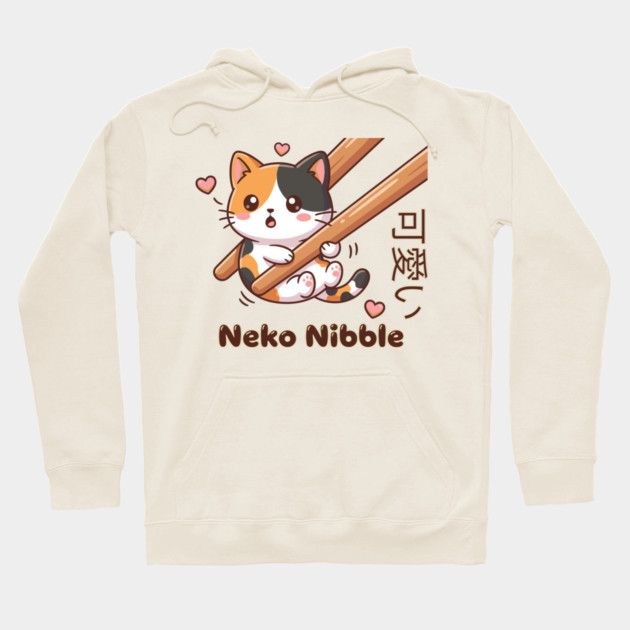 Cute Kawaii Kitten Chopstick Neko Nibble Calico Cat Meme Hoodie by creative