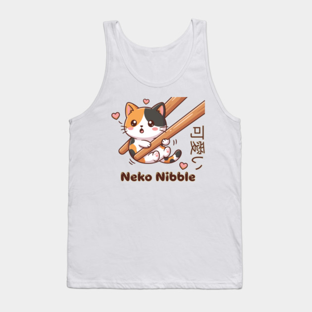 Cute Kawaii Kitten Chopstick Neko Nibble Calico Cat Meme Tank Top by creative
