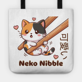 Cute Kawaii Kitten Chopstick Neko Nibble Calico Cat Meme Tote