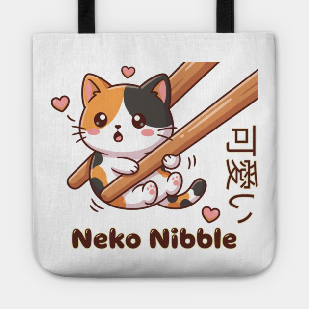 Cute Kawaii Kitten Chopstick Neko Nibble Calico Cat Meme Tote by creative