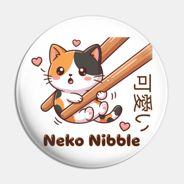 Cute Kawaii Kitten Chopstick Neko Nibble Calico Cat Meme Pin by creative