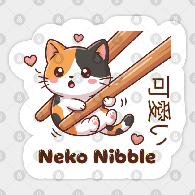 Cute Kawaii Kitten Chopstick Neko Nibble Calico Cat Meme Sticker by creative