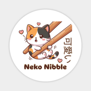 Cute Kawaii Kitten Chopstick Neko Nibble Calico Cat Meme Magnet