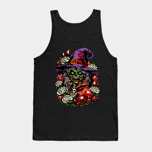 January Zombie Witch with Gems and Flowers Tank Top by H. R. Sinclair