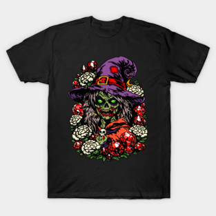 January Zombie Witch with Gems and Flowers T-Shirt