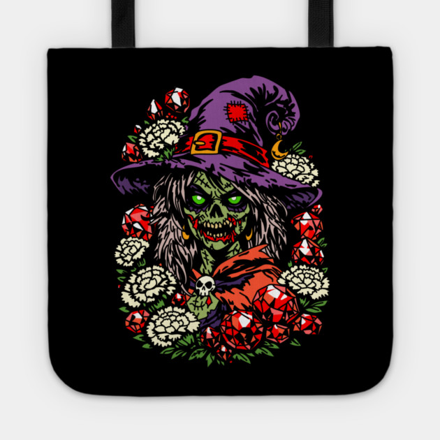 January Zombie Witch with Gems and Flowers Tote by H. R. Sinclair