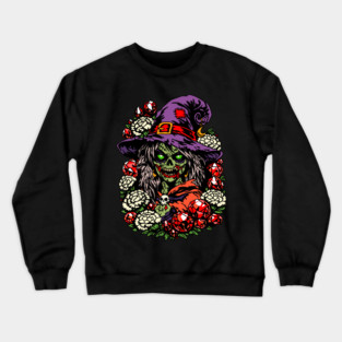 January Zombie Witch with Gems and Flowers Crewneck Sweatshirt