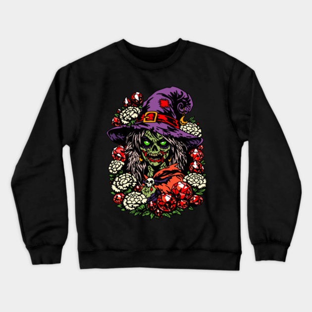 January Zombie Witch with Gems and Flowers Crewneck Sweatshirt by H. R. Sinclair