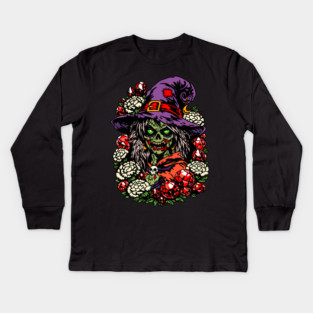 January Zombie Witch with Gems and Flowers Kids Long Sleeve T-Shirt