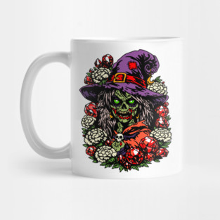 January Zombie Witch with Gems and Flowers Mug