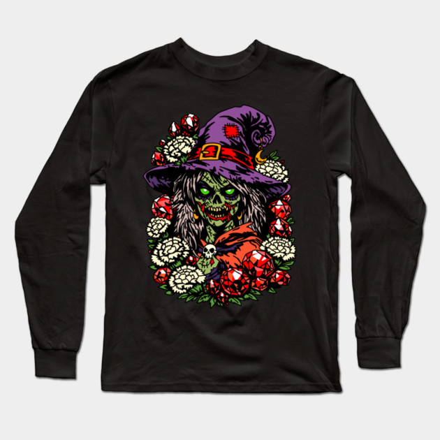 January Zombie Witch with Gems and Flowers Long Sleeve T-Shirt by H. R. Sinclair
