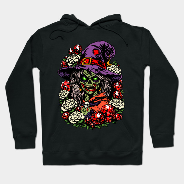 January Zombie Witch with Gems and Flowers Hoodie by H. R. Sinclair